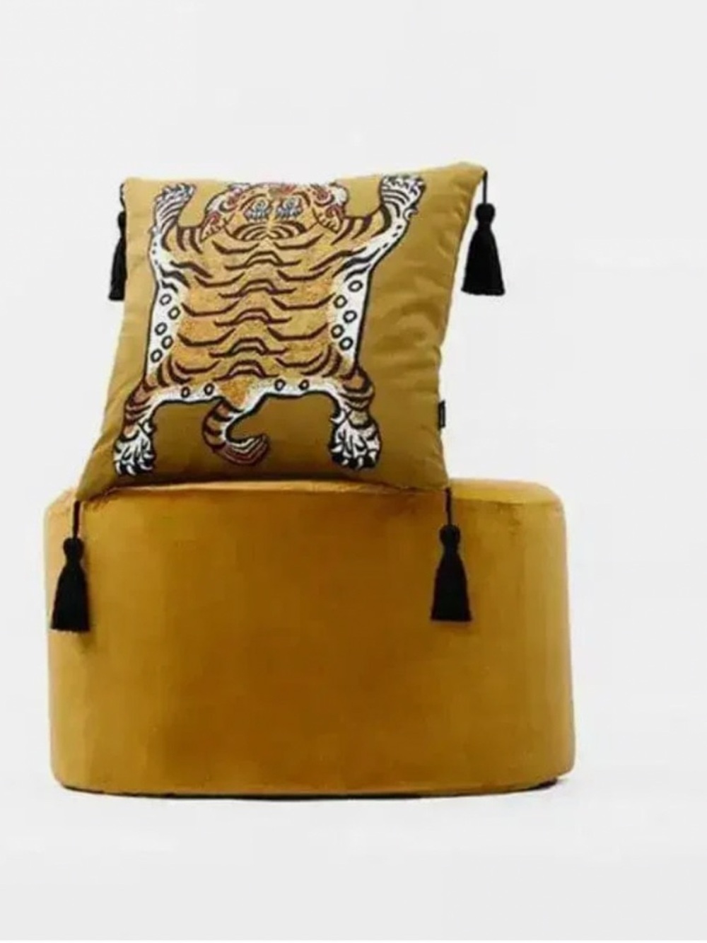 Tibetan tiger  Mustard Gold / turmeric, Tassel Decorative Pillow 
cover 18 x 18
